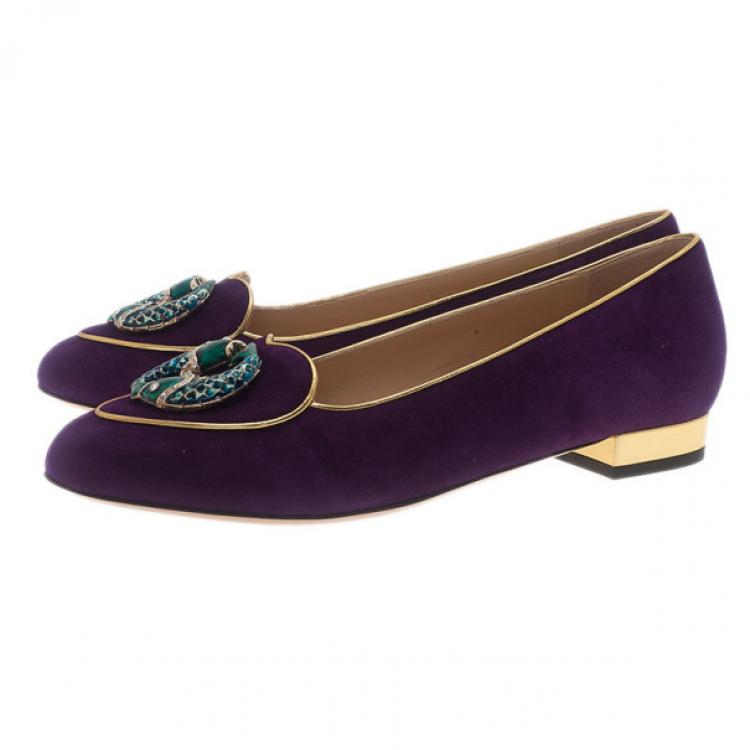 Pre Owned Charlotte Olympia Purple Suede Pisces Smoking Slippers Size 40