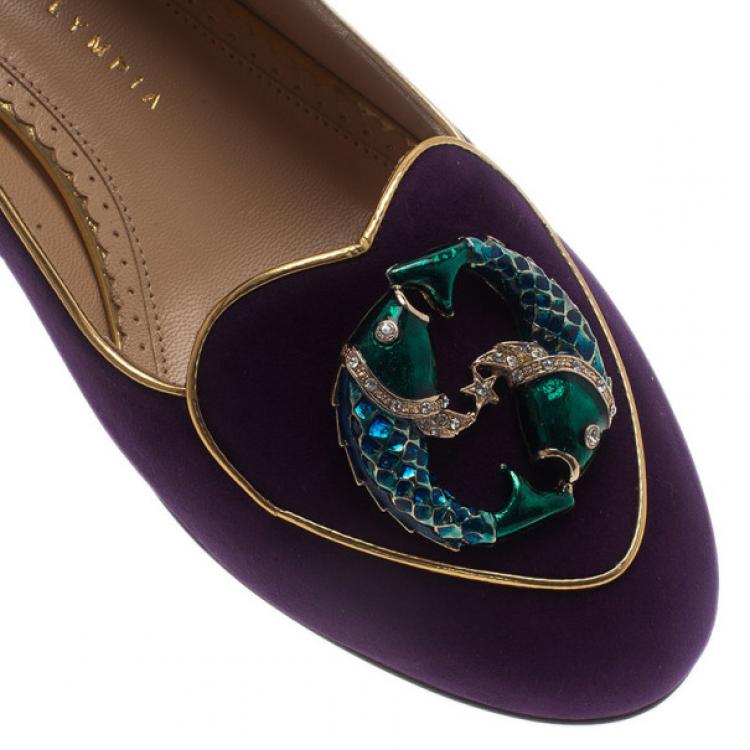 Pre Owned Charlotte Olympia Purple Suede Pisces Smoking Slippers Size 40