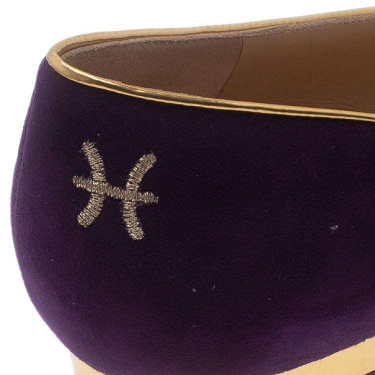 Pre Owned Charlotte Olympia Purple Suede Pisces Smoking Slippers Size 40