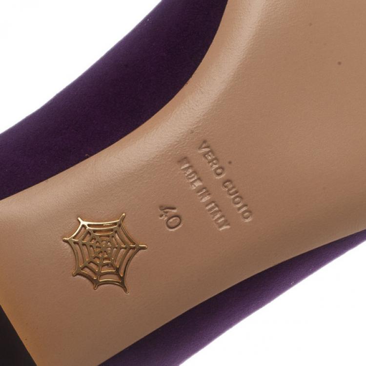 Pre Owned Charlotte Olympia Purple Suede Pisces Smoking Slippers Size 40