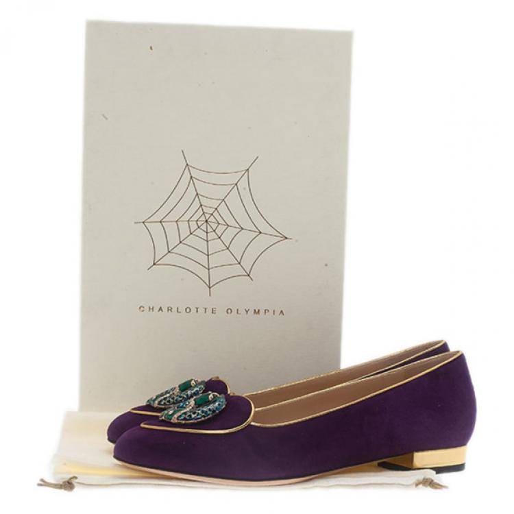Pre Owned Charlotte Olympia Purple Suede Pisces Smoking Slippers Size 40