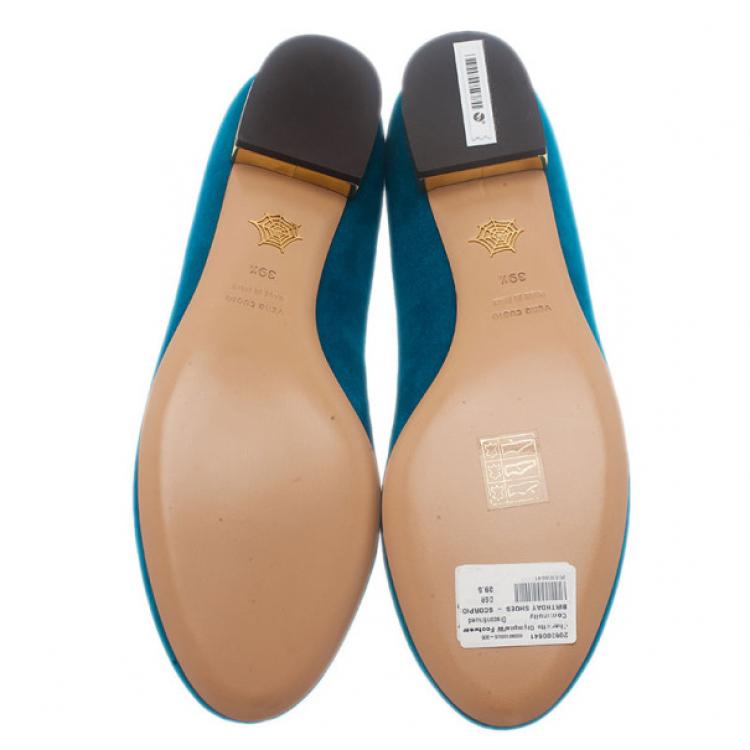 Pre Owned Charlotte Olympia Blue Suede Scorpio Smoking Slippers Size 39.5