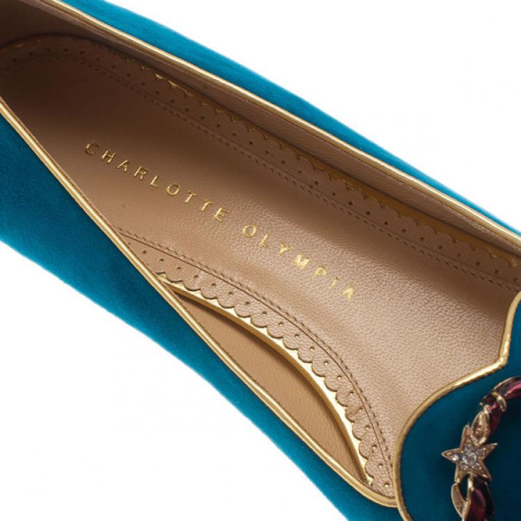 Pre Owned Charlotte Olympia Blue Suede Scorpio Smoking Slippers Size 39.5