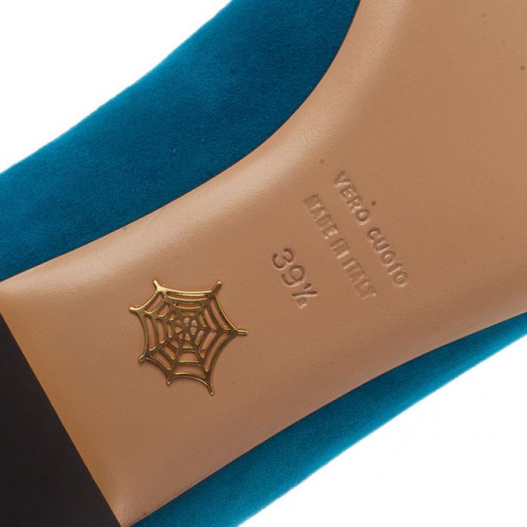 Pre Owned Charlotte Olympia Blue Suede Scorpio Smoking Slippers Size 39.5