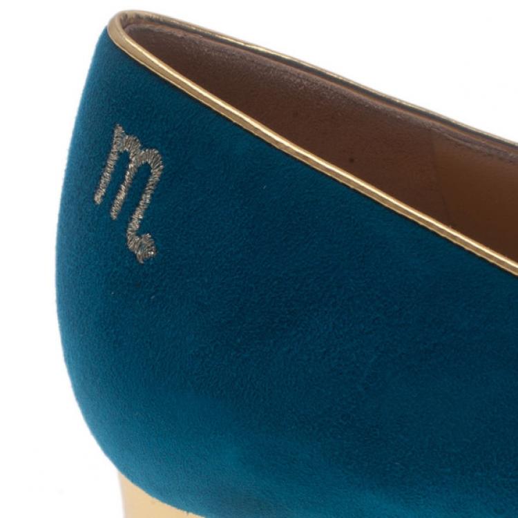 Pre Owned Charlotte Olympia Blue Suede Scorpio Smoking Slippers Size 39.5