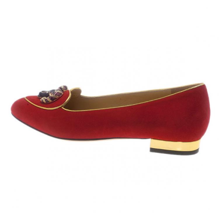 Pre Owned Charlotte Olympia Red Suede Aries Smoking Slippers Size 37