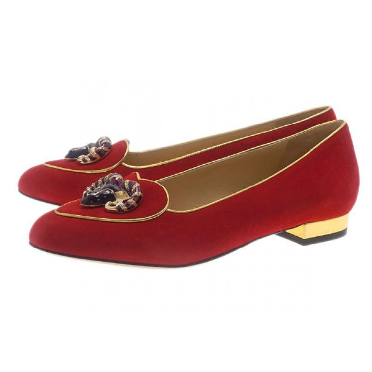 Pre Owned Charlotte Olympia Red Suede Aries Smoking Slippers Size 37