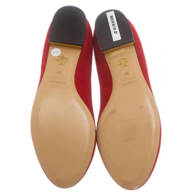 Pre Owned Charlotte Olympia Red Suede Aries Smoking Slippers Size 37