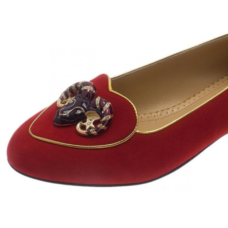 Pre Owned Charlotte Olympia Red Suede Aries Smoking Slippers Size 37