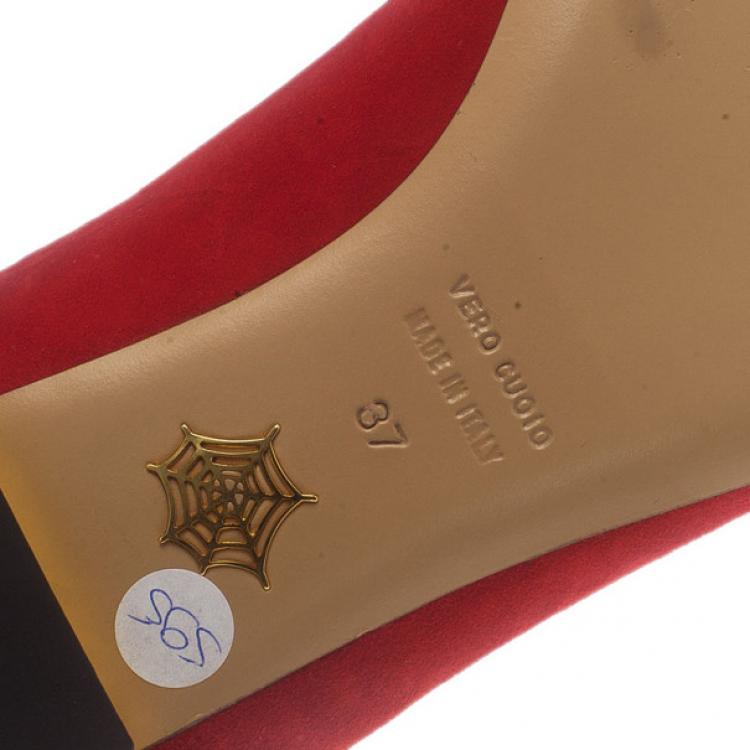 Pre Owned Charlotte Olympia Red Suede Aries Smoking Slippers Size 37