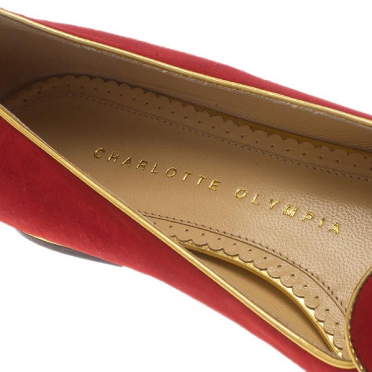 Pre Owned Charlotte Olympia Red Suede Aries Smoking Slippers Size 37