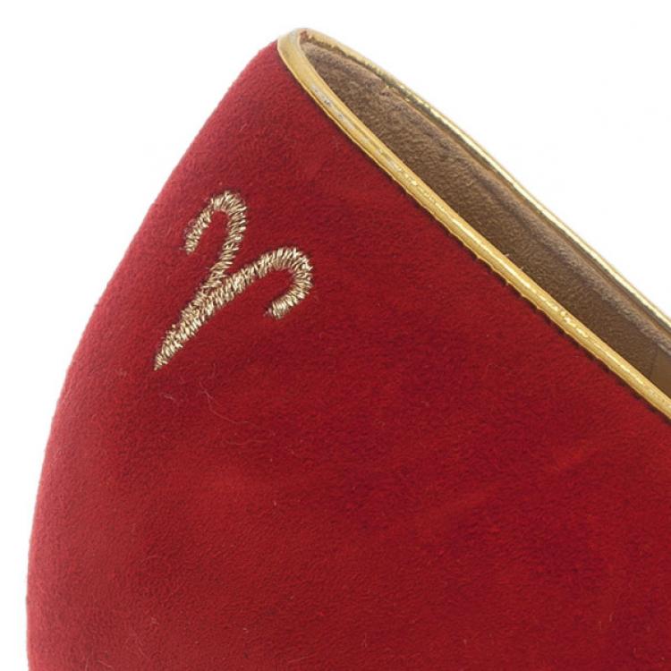 Pre Owned Charlotte Olympia Red Suede Aries Smoking Slippers Size 37