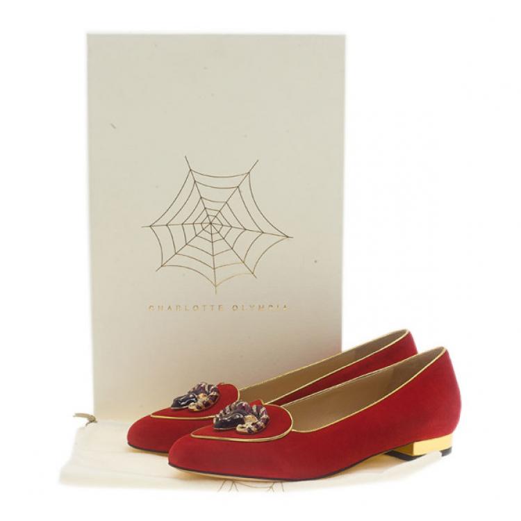 Pre Owned Charlotte Olympia Red Suede Aries Smoking Slippers Size 37