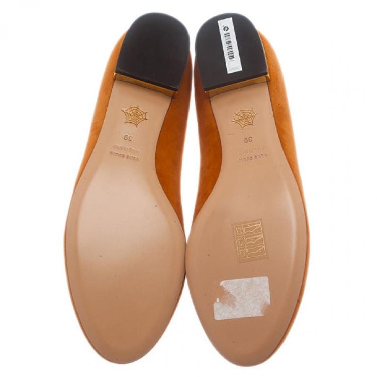 Pre Owned Charlotte Olympia Orange Suede Leo Smoking Slippers Size 39