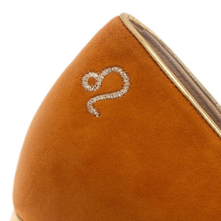 Pre Owned Charlotte Olympia Orange Suede Leo Smoking Slippers Size 39