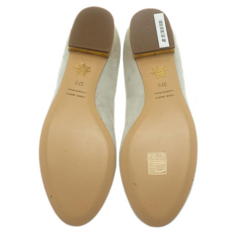 Pre Owned Charlotte Olympia Grey Suede Aquarius Smoking Slippers Size 37.5