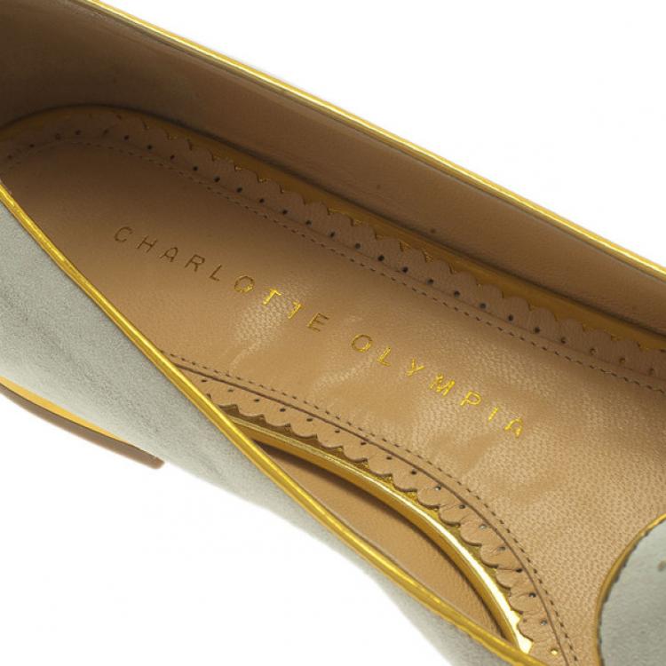 Pre Owned Charlotte Olympia Grey Suede Aquarius Smoking Slippers Size 37.5