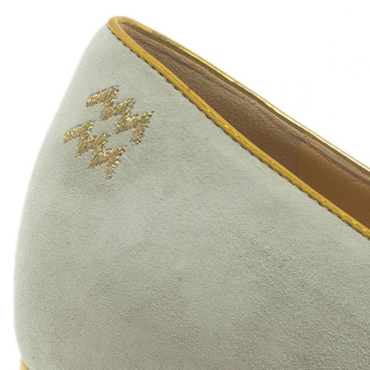 Pre Owned Charlotte Olympia Grey Suede Aquarius Smoking Slippers Size 37.5