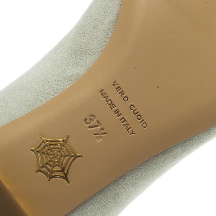 Pre Owned Charlotte Olympia Grey Suede Aquarius Smoking Slippers Size 37.5