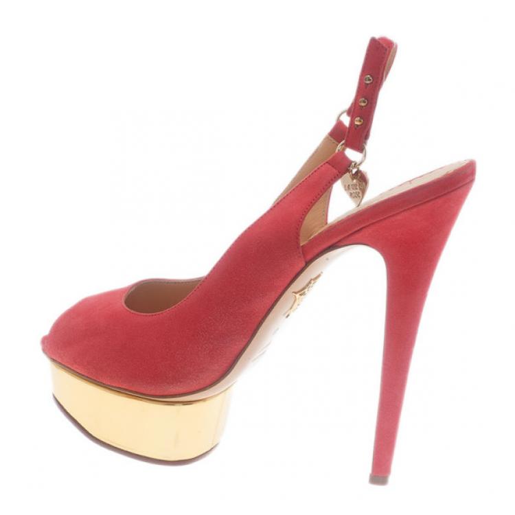 Pre Owned Charlotte Olympia Pink Suede Bon Bon Platform Slingback Sandals Size 40