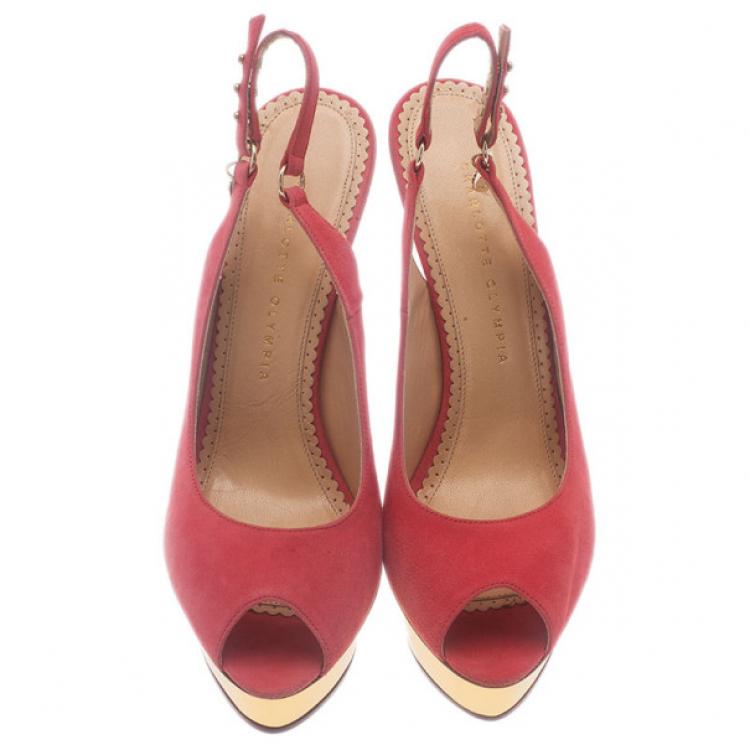 Pre Owned Charlotte Olympia Pink Suede Bon Bon Platform Slingback Sandals Size 40