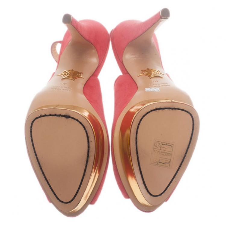 Pre Owned Charlotte Olympia Pink Suede Bon Bon Platform Slingback Sandals Size 40