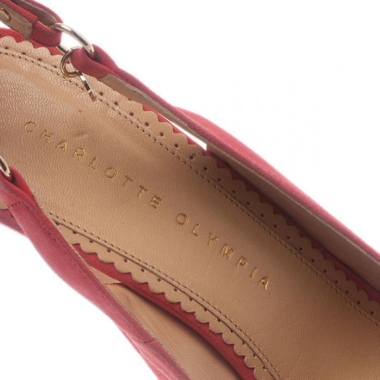 Pre Owned Charlotte Olympia Pink Suede Bon Bon Platform Slingback Sandals Size 40
