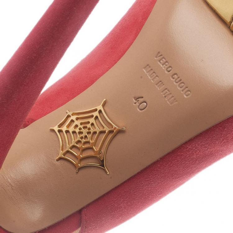 Pre Owned Charlotte Olympia Pink Suede Bon Bon Platform Slingback Sandals Size 40