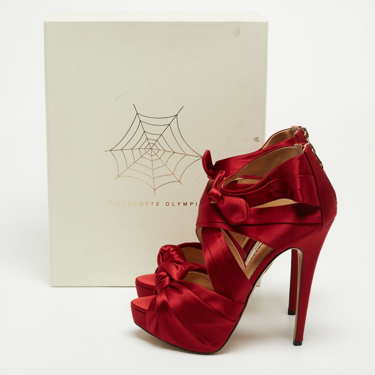 مملوكة مسبقًا Charlotte Olympia Red Satin Andrea Knotted Platform Sandals Size 41