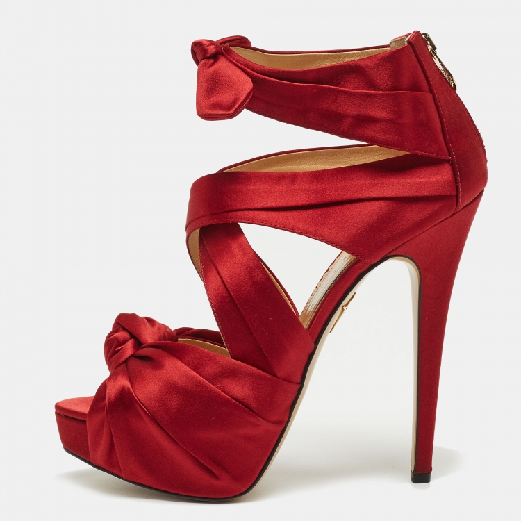 مملوكة مسبقًا Charlotte Olympia Red Satin Andrea Knotted Platform Sandals Size 41