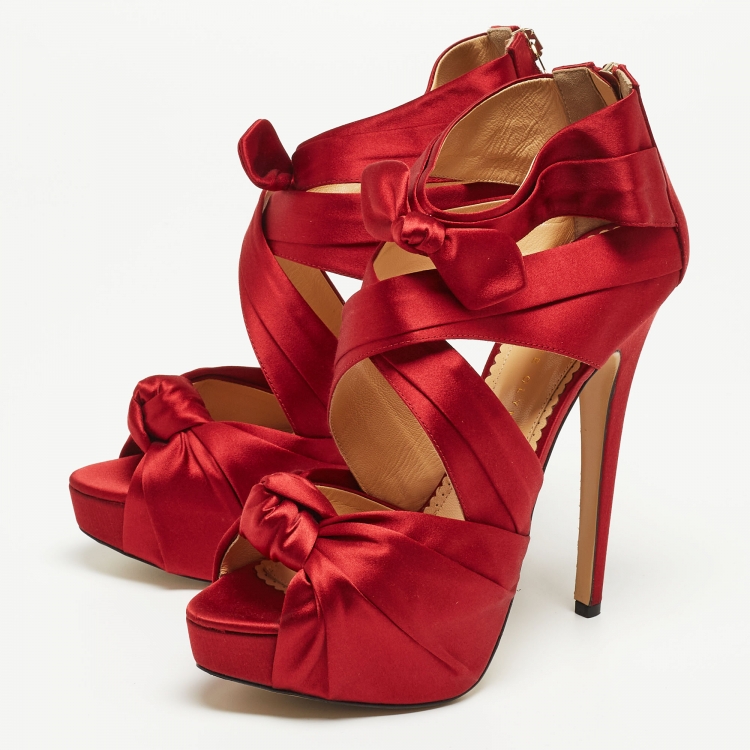 مملوكة مسبقًا Charlotte Olympia Red Satin Andrea Knotted Platform Sandals Size 41
