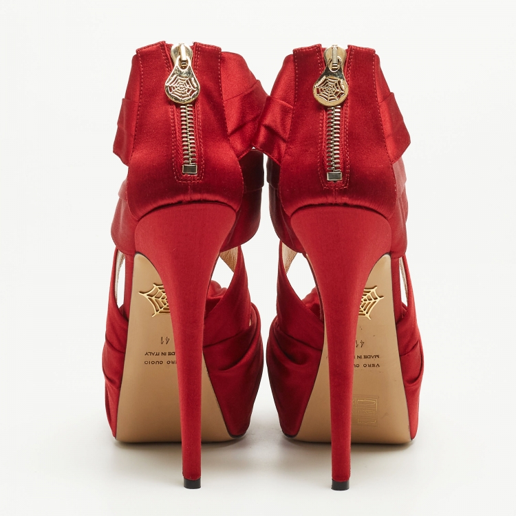 مملوكة مسبقًا Charlotte Olympia Red Satin Andrea Knotted Platform Sandals Size 41