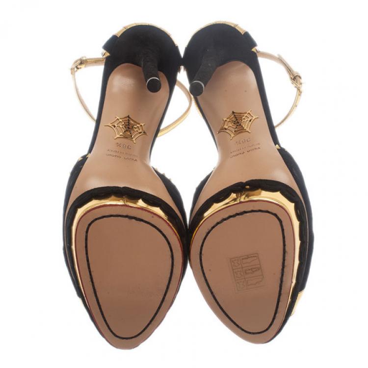 Pre Owned Charlotte Olympia Sunset Metallic Leather and Suede Platform Sandals Size 38.5