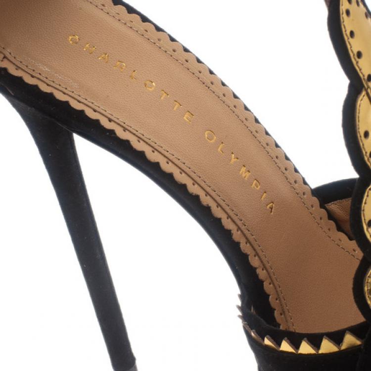 Pre Owned Charlotte Olympia Sunset Metallic Leather and Suede Platform Sandals Size 38.5