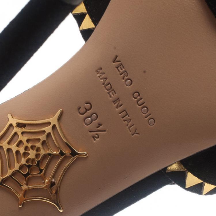 Pre Owned Charlotte Olympia Sunset Metallic Leather and Suede Platform Sandals Size 38.5