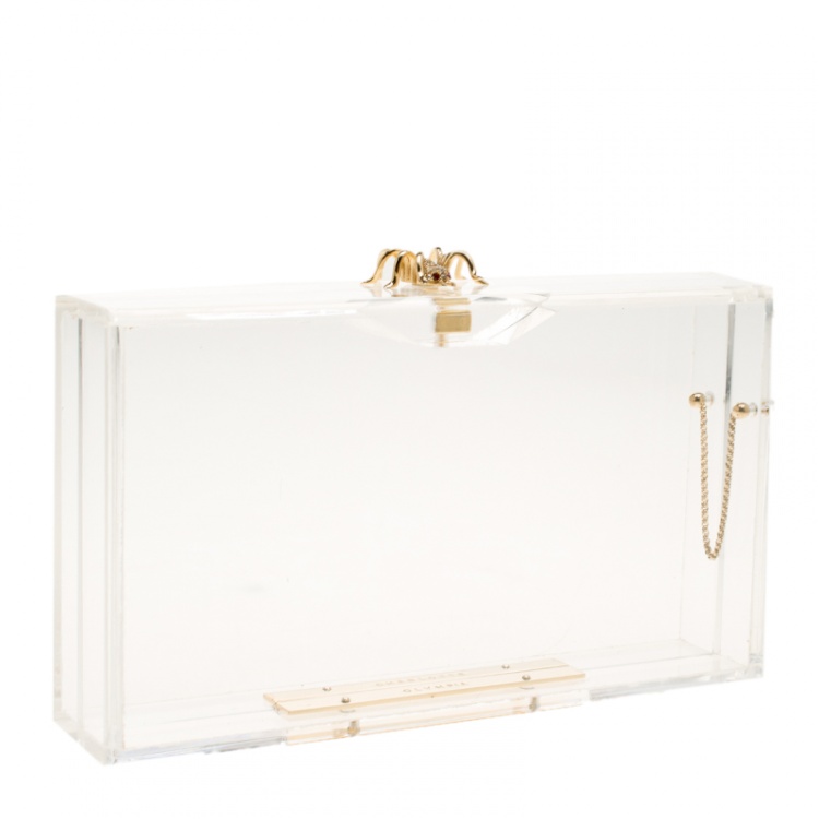 Pre Owned Charlotte Olympia Clear Perspex Pandora Box Clutch