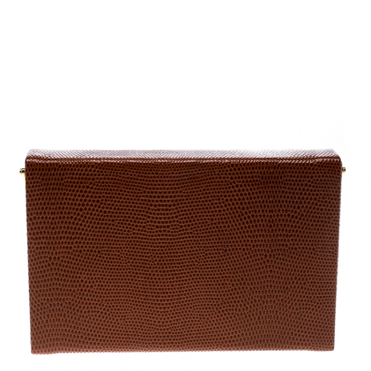 مملوكة مسبقًا Charlotte Olympia Brown LIzard Embossed Leather Irresistible Vanina Clutch