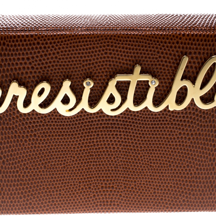 مملوكة مسبقًا Charlotte Olympia Brown LIzard Embossed Leather Irresistible Vanina Clutch