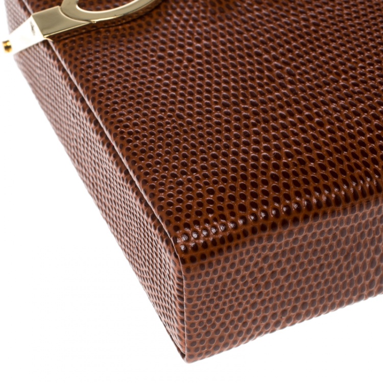 مملوكة مسبقًا Charlotte Olympia Brown LIzard Embossed Leather Irresistible Vanina Clutch