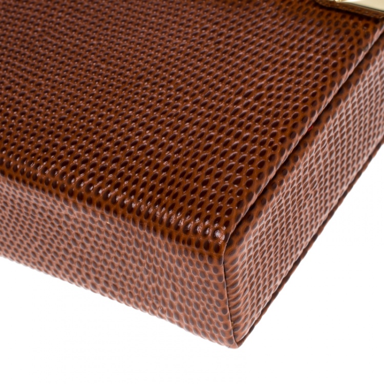 مملوكة مسبقًا Charlotte Olympia Brown LIzard Embossed Leather Irresistible Vanina Clutch
