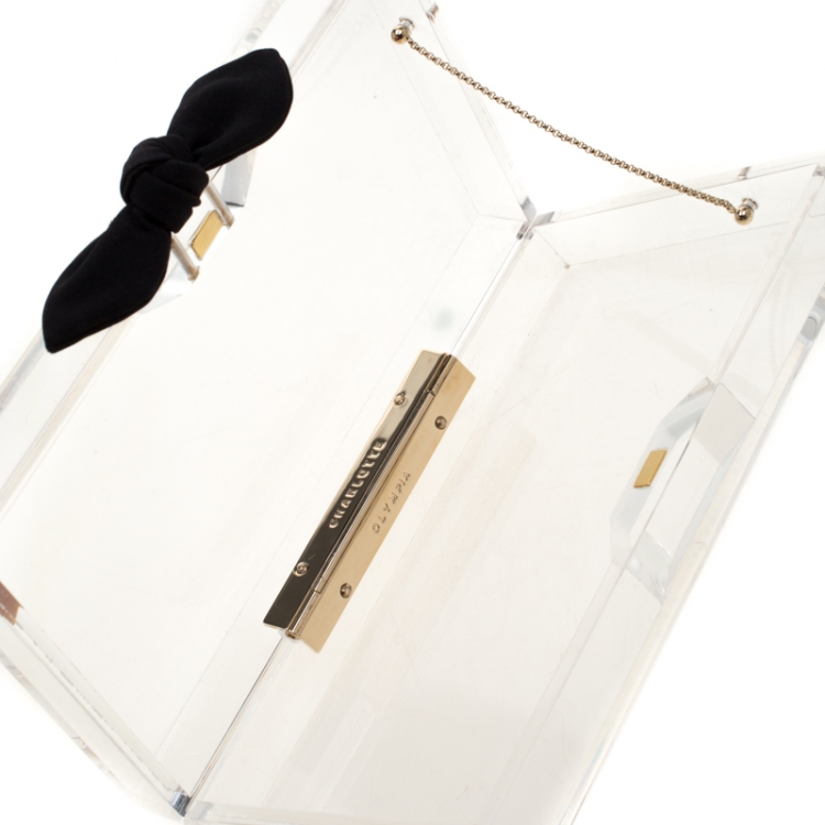 Pre Owned Charlotte Olympia Plexiglass Bow Pandora Box Clutch