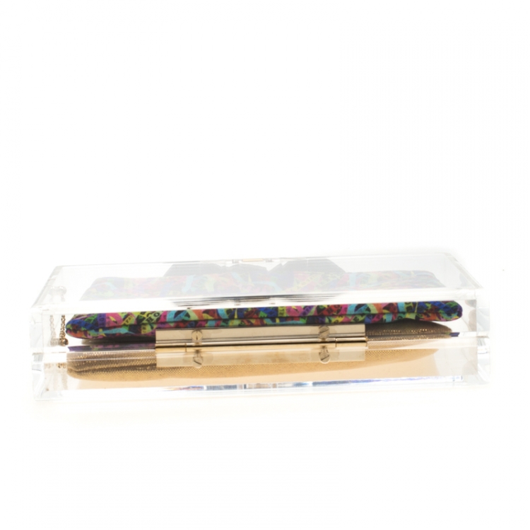Pre Owned Charlotte Olympia Plexiglass Bow Pandora Box Clutch