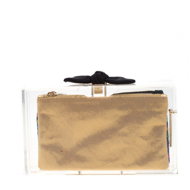 Pre Owned Charlotte Olympia Plexiglass Bow Pandora Box Clutch