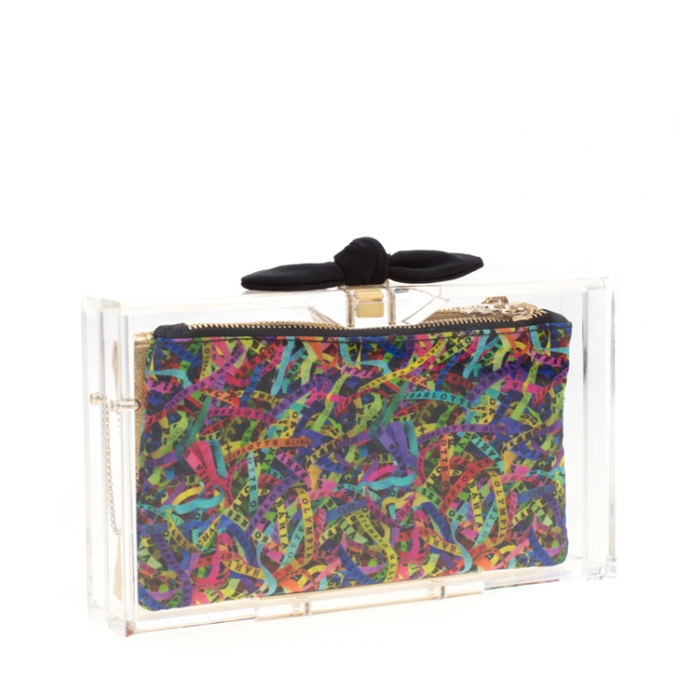 Pre Owned Charlotte Olympia Plexiglass Bow Pandora Box Clutch