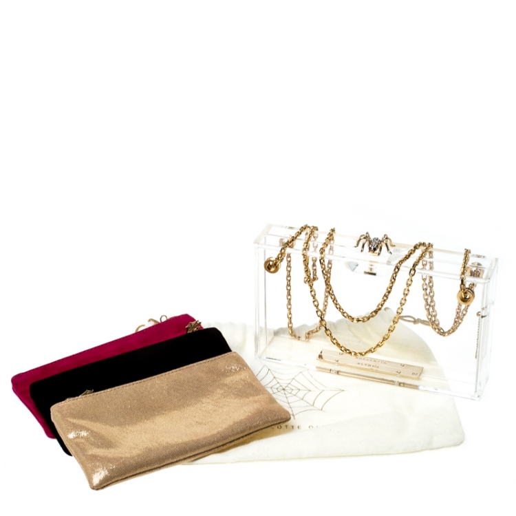 Pre Owned Charlotte Olympia Clear Perspex Chain Pandora Classic Box Clutch