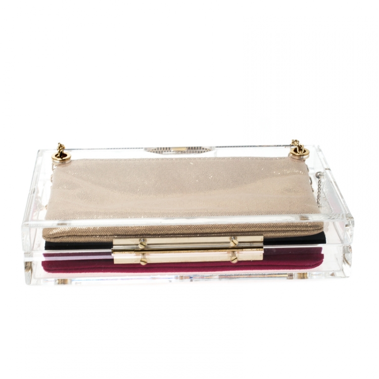 Pre Owned Charlotte Olympia Clear Perspex Chain Pandora Classic Box Clutch