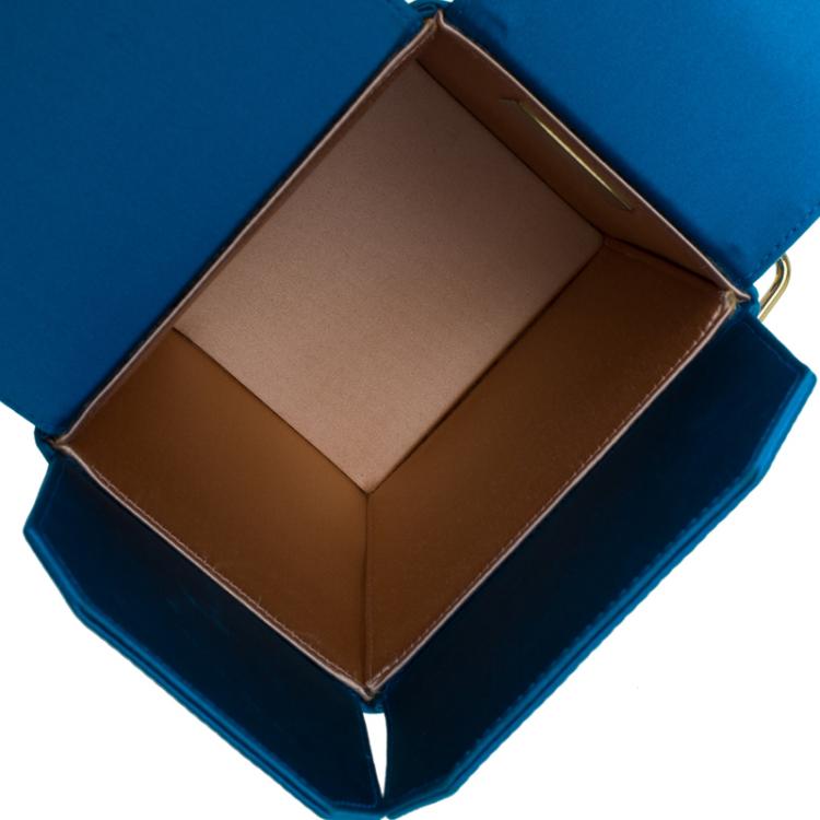 Pre Owned Charlotte Olympia Blue Satin Emboidered Take Me Away Crepe Clutch