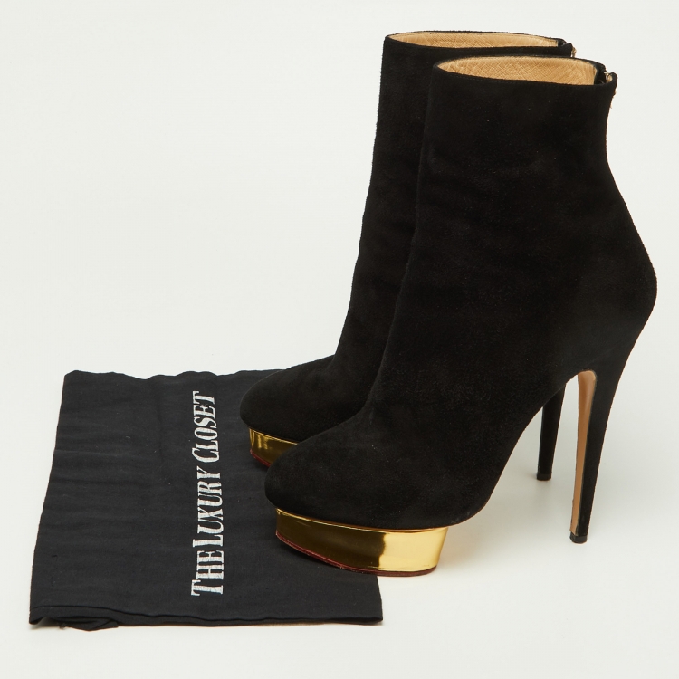 Pre Owned Charlotte Olympia Black Suede Lucinda Ankle Boots Size 42