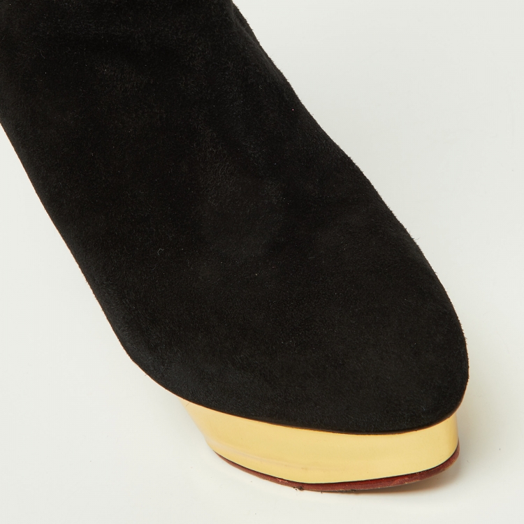 Pre Owned Charlotte Olympia Black Suede Lucinda Ankle Boots Size 42