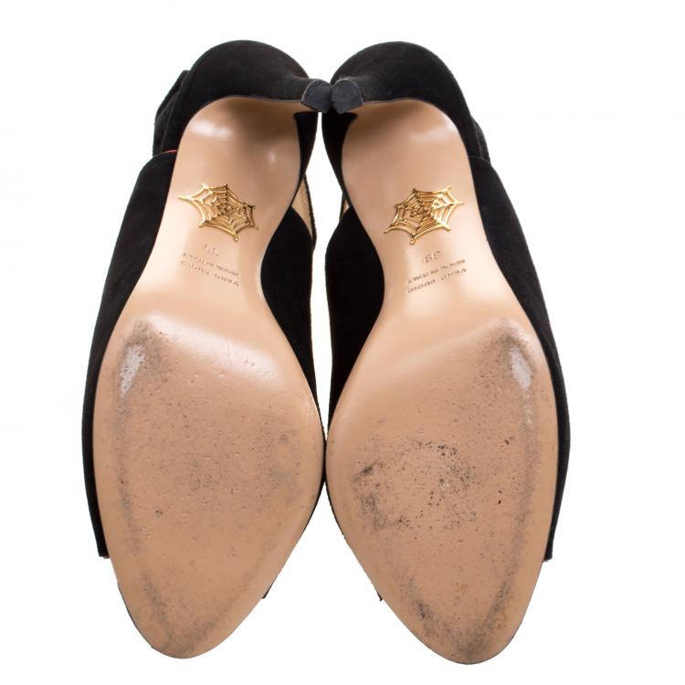 Pre Owned Charlotte Olympia Black Suede Face To Face Slingback Sandals Size 39